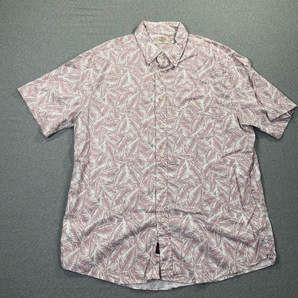 Faherty Shirt Men's L Pink Floral Short Sleeve Button Down Casual Hawaiian AOP - Picture 2 of 8